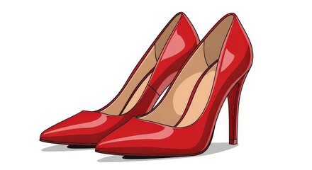 A pair of shiny red high-heeled shoes with pointed toes, presented on a white background.