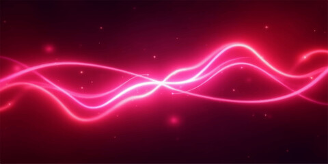 Abstract glowing neon pink wave energy flow with sparkling particles on dark background © Robin