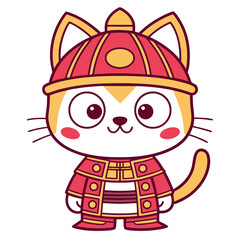 Adorable Cartoon Cat in Traditional Chinese Attire A Cultural Celebration