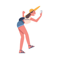 Woman Tourist with Smartphone at Brazilian Carnival Dancing Vector Illustration