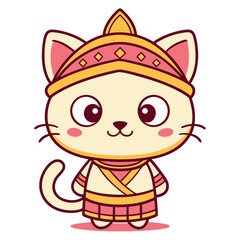 Cute Cat Mascot Character in Traditional Outfit A Whimsical Vector Design