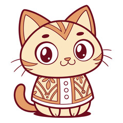 Cute Cartoon Cat Illustration Wearing a Decorated Outfit
