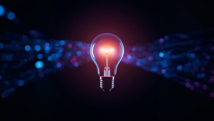 Spark Innovative Ideas with this Glowing Lightbulb Against a Modern Dark Backdrop, Perfect for Tech, Business, and Creative Solutions