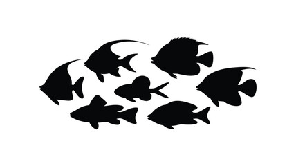 Scalable vector illustration of diverse silhouetted tropical fish for aquatic themed graphics vector illustration white background