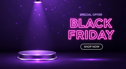 Neon Stage Black Friday Poster | Purple Glow

