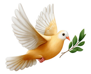 Fototapeta premium A beautifully illustrated dove in flight, holding an olive branch, symbolizing peace and serenity.