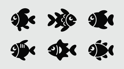 Minimalist vector illustration set of six cute cartoon fish icons scalable graphics for eps files vector illustration white background