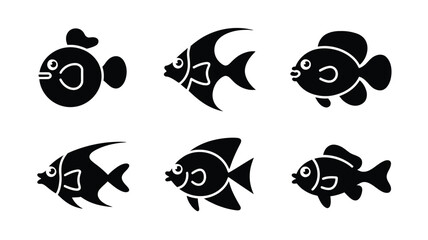 Scalable vector illustration set six diverse cute cartoon fish icons for aquatic designs vector illustration white background