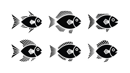 Set of six stylized black fish vector illustrations scalable for diverse design projects vector illustration white background