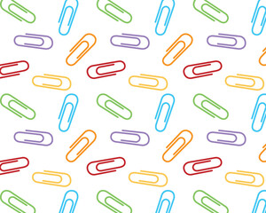A pattern made of multicoloured paper clips. Isolated white background. Vector flat illustration