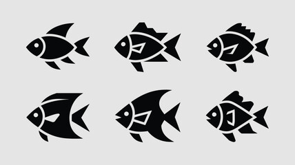 Minimalist vector illustration of six stylized fish icons scalable for design projects eps vector illustration white background