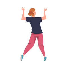 Woman at Concert or Open Air Music Festival Stand Back View Vector Illustration