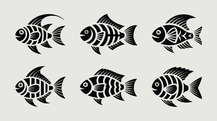 Six scalable vector illustrations of stylized black and white fish perfect for aquatic themes vector illustration white background