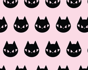 Pattern of black cats. Vector illustration in flat style
