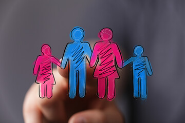 Illustrative image of a hand selecting a family icon, symbolizing unity, togetherness, and family...