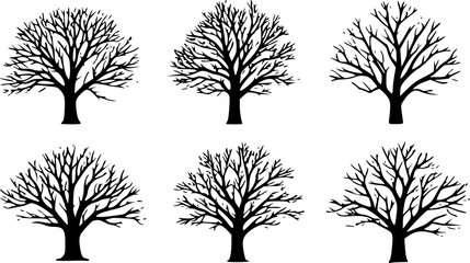 Obraz premium Collection of tree silhouettes vector illustration.