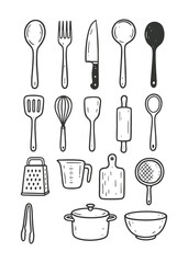 Hand-Drawn Kitchen Utensils Vector Set Cooking Tools and Culinary Line Art Collection