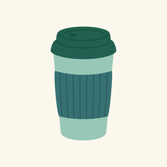 Thermos mug, reusable cup, cup for hot drinks. Travel camping equipment. Vector illustration in flat style