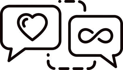 Heart and infinity symbol in speech bubble icon. Communication, love, affection, eternal, relationship concept. Vector illustration