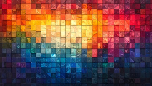 Abstract mosaic pattern of vibrant squares and triangles - Powered by Adobe