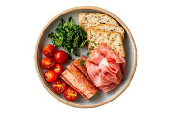 Exquisite Appetizer: A culinary composition, a visually stunning dish of fresh ingredients, artfully arranged on a ceramic plate. Inviting and tasteful experience.