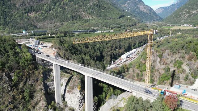 Ponte Riga near Varna and the A22, with the famous Brenner Base Tunnel construction site in the background, merging engineering and Alpine scenery.