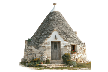 Architectural Charm: A timeless trullo showcases the unique beauty of traditional architecture, Its conical roof and stone facade evoke a sense of history.