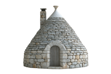 Trullo's Architectural Charm: An architectural marvel stands, showcasing a unique trullo building with its conical roof and rustic stone exterior.