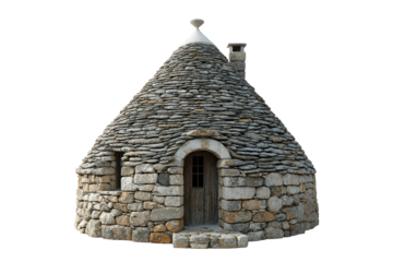 Stone House with a Unique Structure: A beautifully crafted stone house stands as a testament to architectural artistry, with its conical roof and unique structural design.