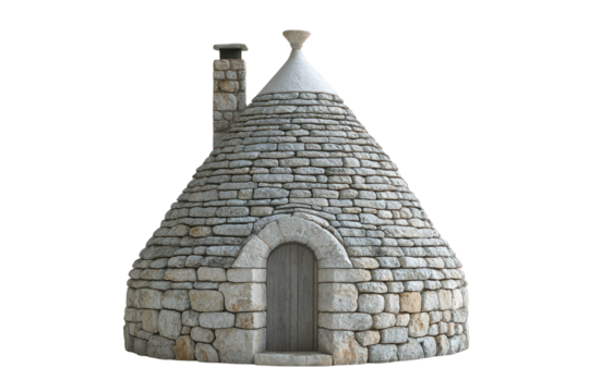 Trullo's Architectural Charm: An architectural marvel stands, showcasing a unique trullo building with its conical roof and rustic stone exterior.