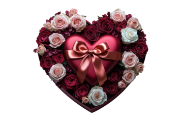 Heartfelt Bloom: A charming floral arrangement, shaped like a heart, showcases a medley of vibrant roses surrounding a gift box, an ode to love and affection.