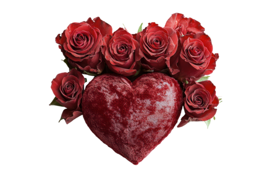Crimson Heart and Roses: A display of love and romance is expressed with red roses and a heart-shaped object. A timeless symbol of affection, perfect for conveying deep emotions.