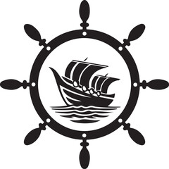 Pirate ship template vector illustration. Vintage sailing ship silhouette with sails and flag for adventure, marine, or fantasy themes. Perfect for logo, poster, t-shirt, and game design artwork.