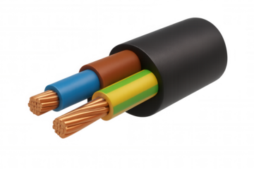 Electrical cable with exposed copper wires and insulated conductors, bringing power and connectivity, transparent background