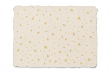 Handmade paper texture with natural ragged edges, subtle gold leaf flecks, creating an elegant craft background with a transparent alpha channel