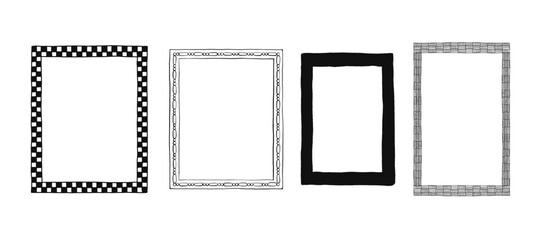 hand drawn frames vector illustration. Rectangle ornate rough borders set. Vignetting design elements