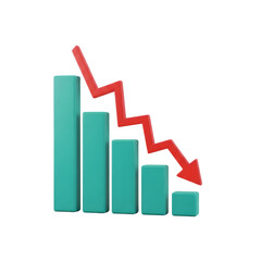 Obraz premium Bar Chart Decline Arrow Red Teal Isolated On Transparent Background