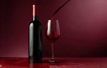 Red wine on a dark red background.