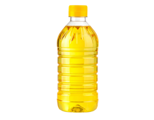 A clear plastic bottle, filled with a vibrant yellow liquid, sits against a stark black backdrop