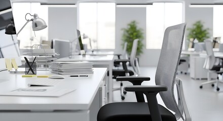 Modern office interior with a comfortable chair and a clean workspace