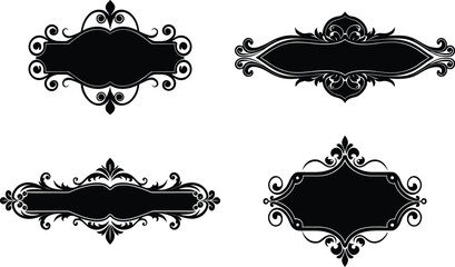Vector art of four ornate banner frames, perfect for adding text