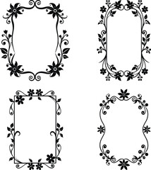 Vector art of four floral frames, ideal for adding a touch of nature