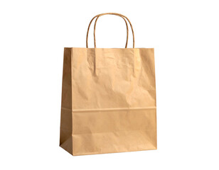 Isolated shot of a plain, empty, brown paper shopping bag with twisted handles