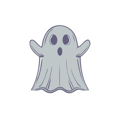 Fototapeta premium Cute cartoon ghost character with wide eyes, simple design, spooky and ghostly for Halloween.