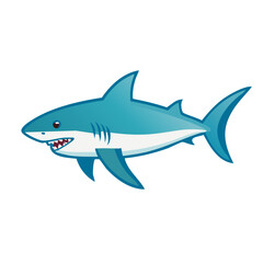 Obraz premium Cartoon illustration of a blue and white shark with sharp teeth swimming underwater