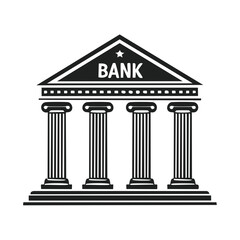 Bank Building Facade with Columns and Star Symbol - Classical Architecture Style