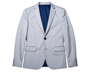 A light gray tailored jacket on a black background, showing the open lapel and lining