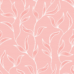 Seamless White Wedding Vintage Lace Pattern with Leaf Motifs