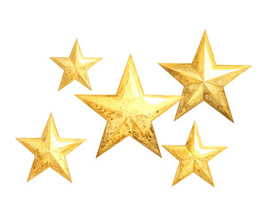 Obraz premium Watercolor depiction of five golden stars on a dark background, a cluster formation