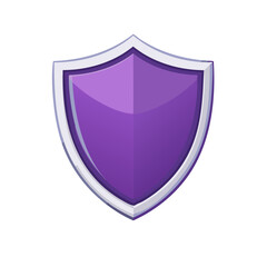 Illustrative purple shield emblem with silver border for security concepts defense safety and protection icons